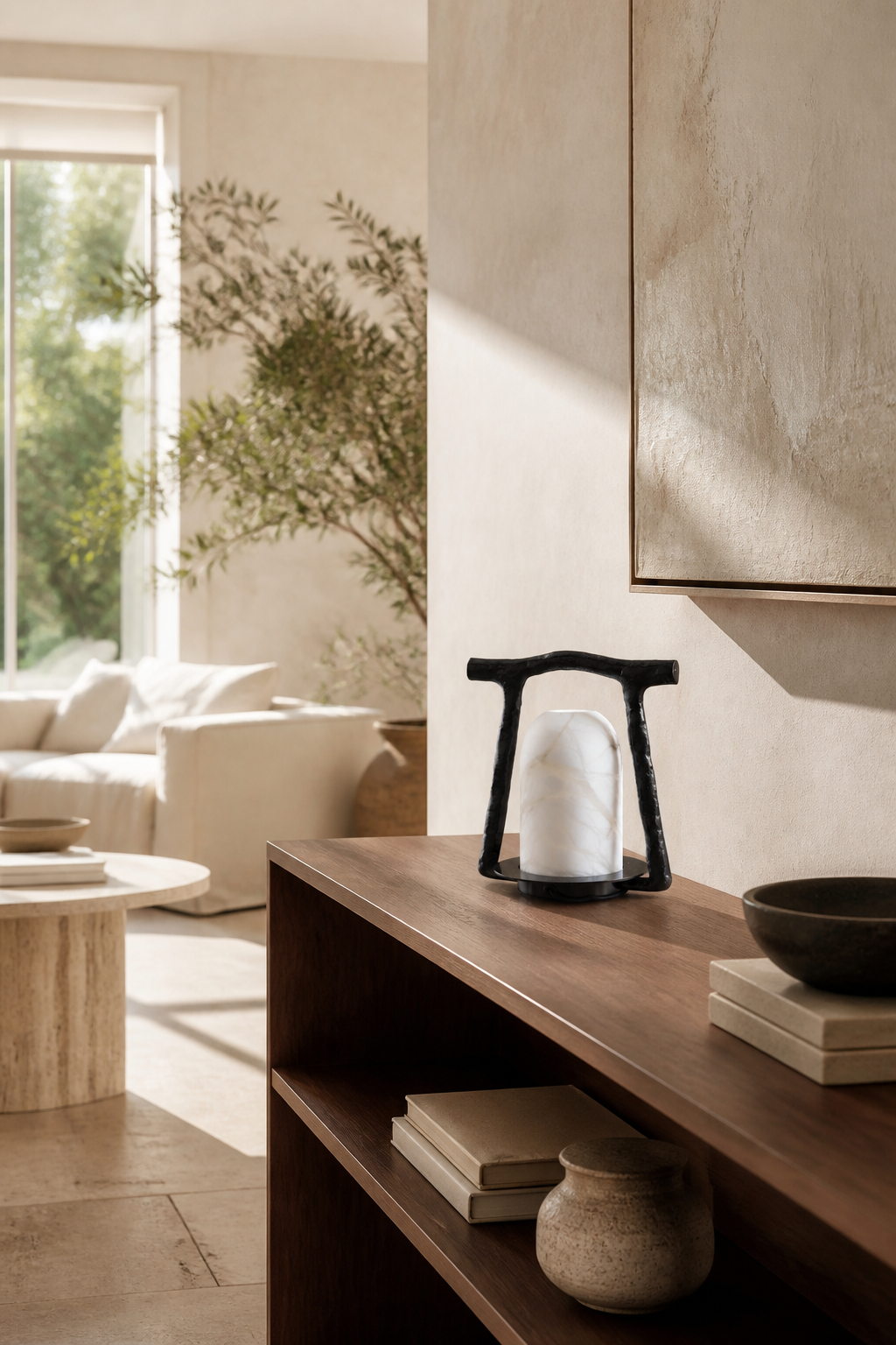 
Sculptural Alabaster and Cast Brass Table Lamp