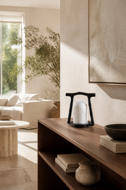 Sculptural Alabaster and Cast Brass Table Lamp
