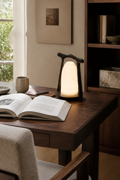 Sculptural Alabaster and Cast Brass Table Lamp