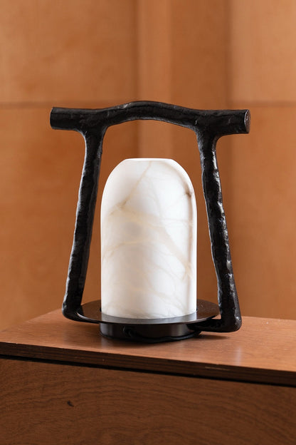 Sculptural Alabaster and Cast Brass Table Lamp