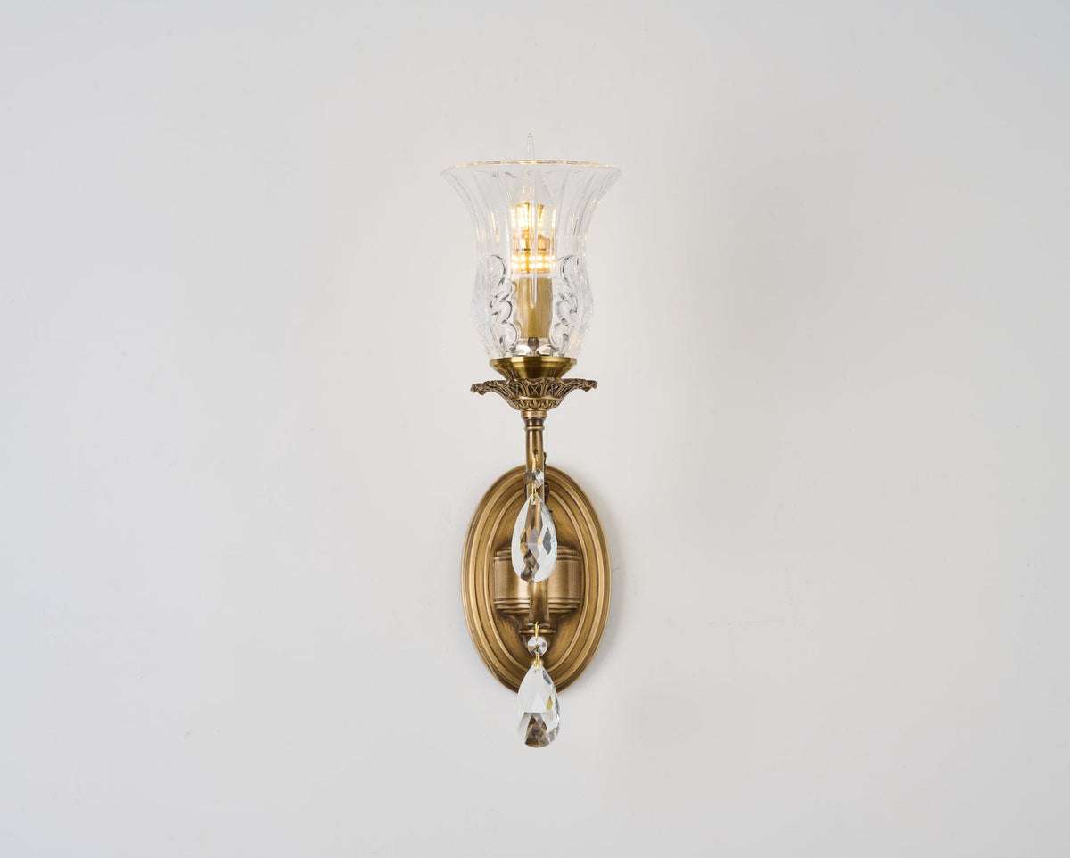 Complete supplier real photograph of the Vitrelaine one-light wall sconce with wall plate