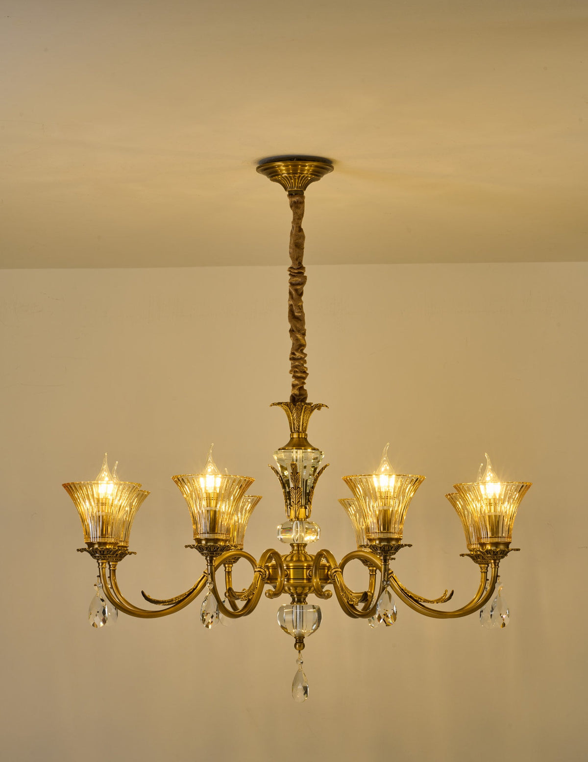 
Complete supplier real photograph of the illuminated Verelisse eight-light chandelier