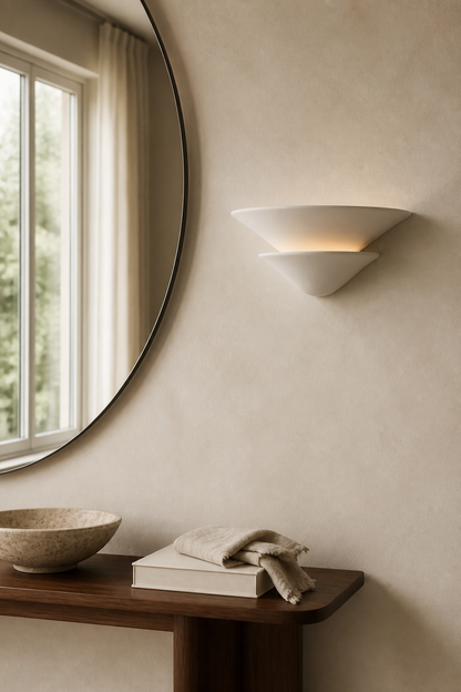 Sculptural Double-Tier Plaster Wall Sconce