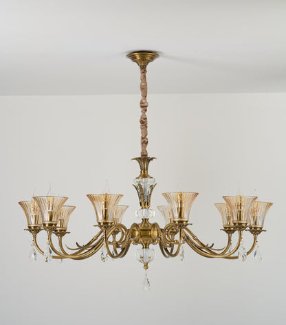 Complete supplier real photograph of the Verelisse ten-light chandelier with ceiling canopy