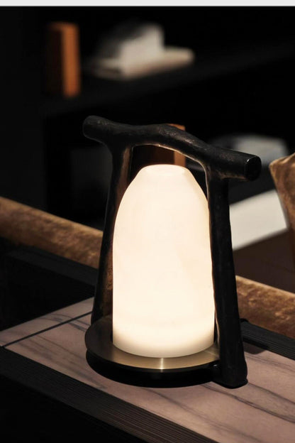Sculptural Alabaster and Cast Brass Table Lamp
