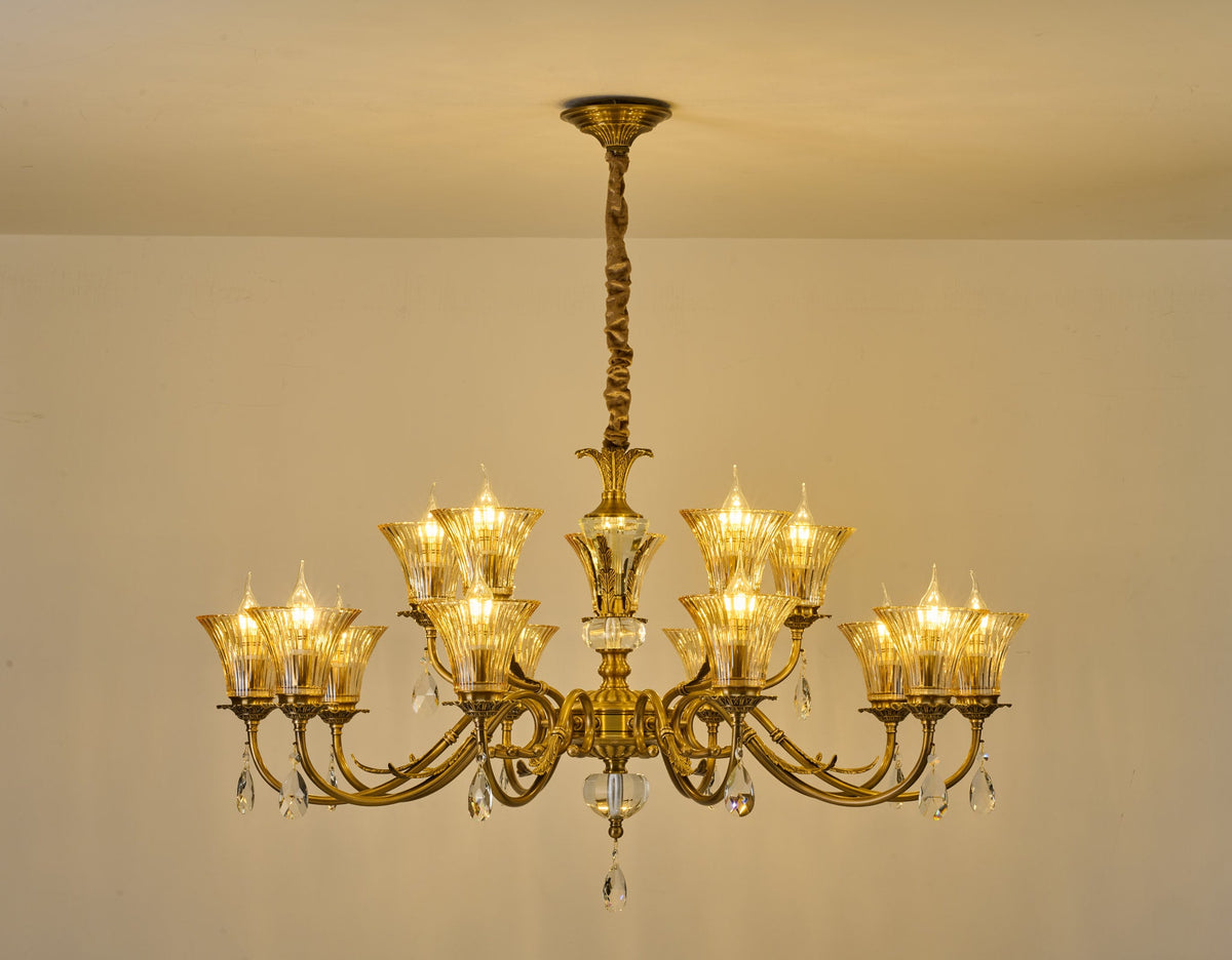 
Complete supplier real photograph of the illuminated Verelisse 12-light two-tier chandelier