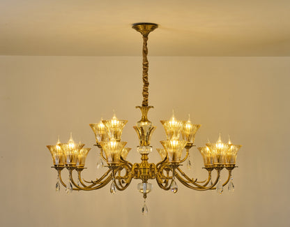 Complete supplier real photograph of the illuminated Verelisse 12-light two-tier chandelier