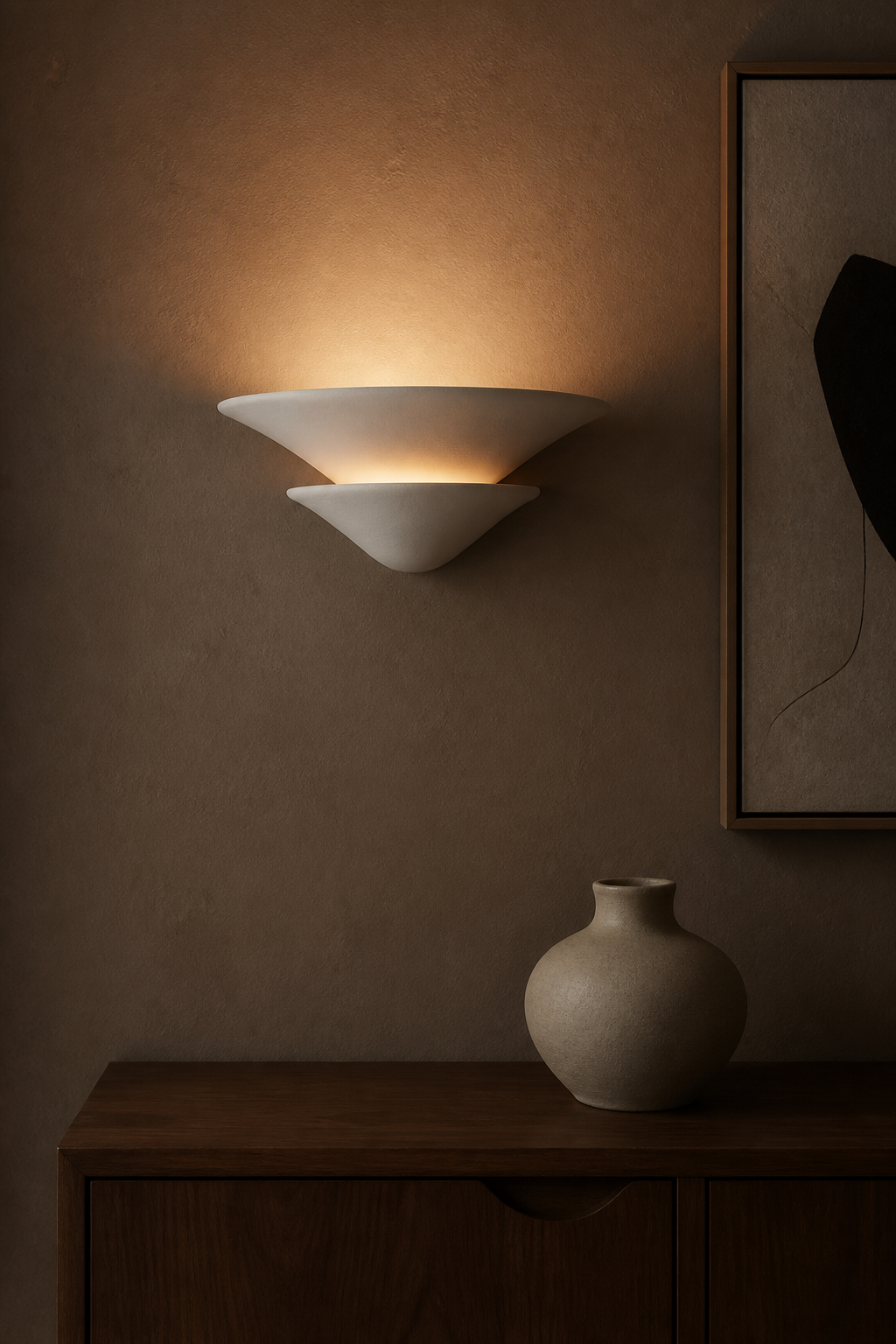 
Sculptural Double-Tier Plaster Wall Sconce