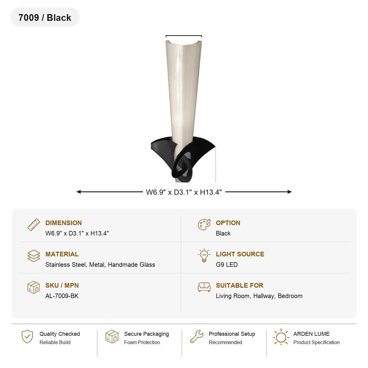 
Phantom Handmade Glass Wall Sconce SKU AL-7009-BK
